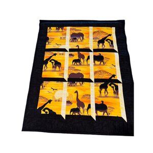 Handcrafted African Safari Theme Wall Hanging Quilt With Giraffes Elephants & Rh